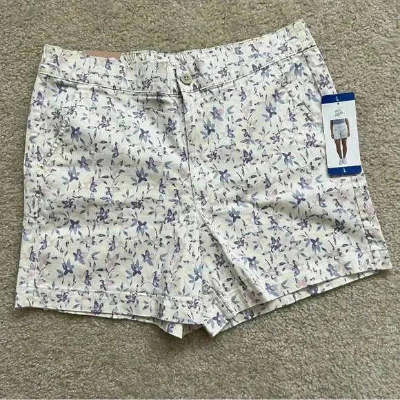 Jachs Girlfriend NWT Stretch Satin Chino Shorts Floral Women Size Large 1751946 - Picture 1 of 11